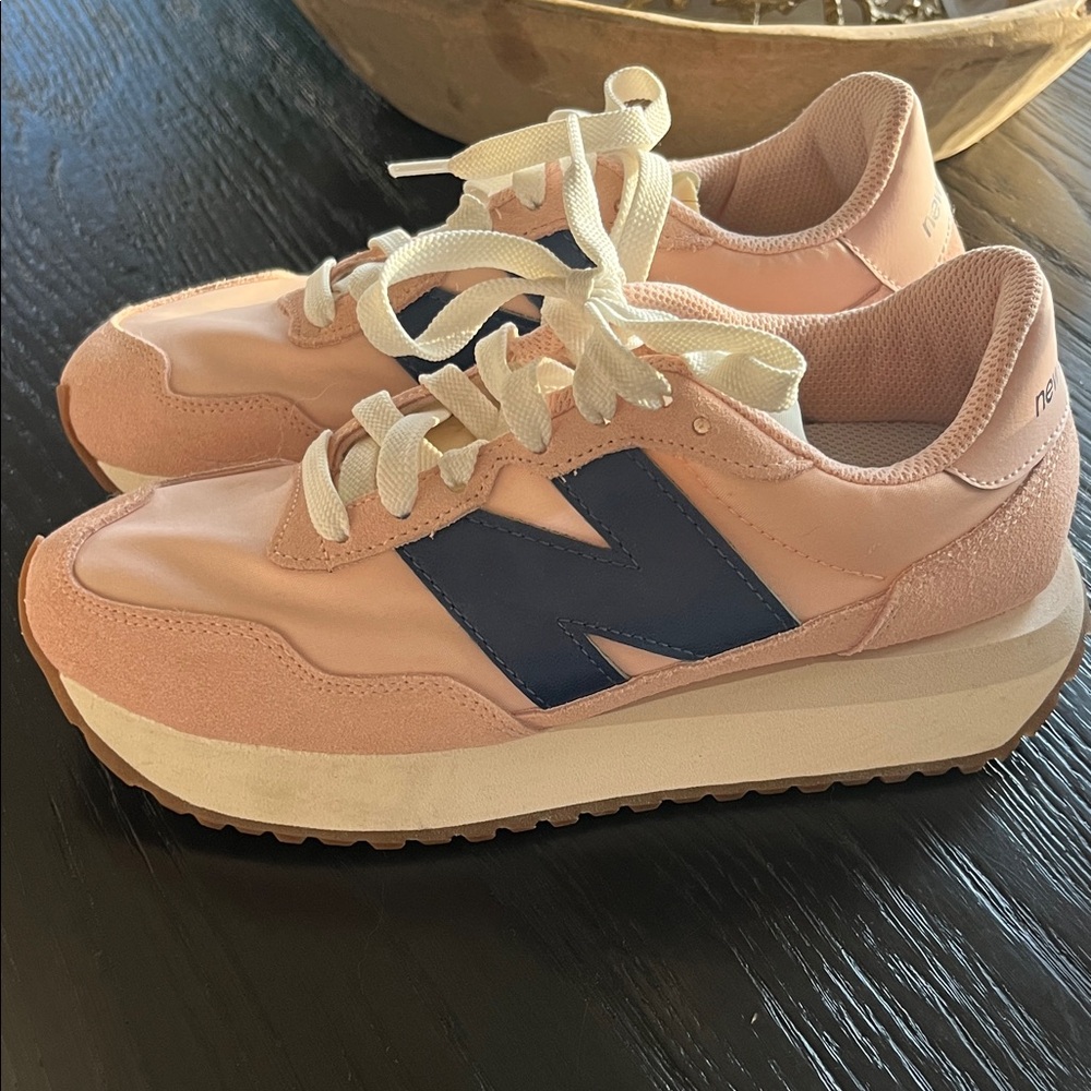 New Balance Women's Peach and Navy Sneakers